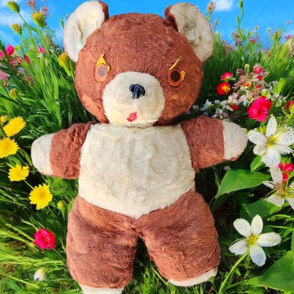 Vintage Knickerbocker Brown Teddy Bear Red Felt Tongue No Tag 14" - Picture 1 of 4